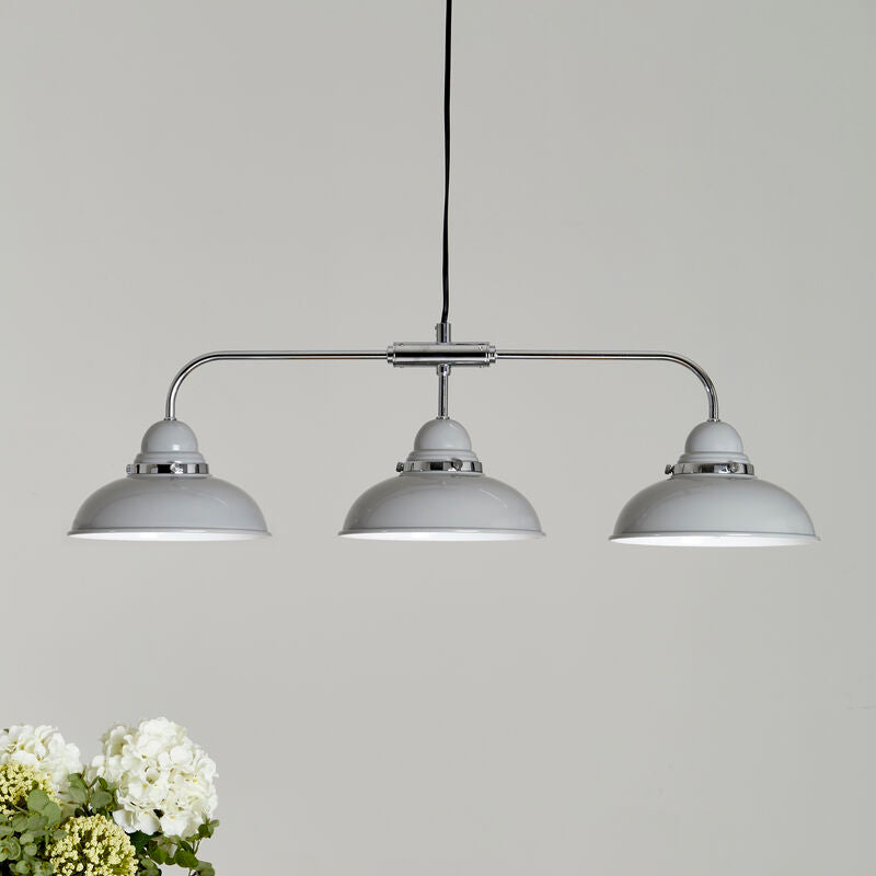 Jasper 3 Shades Light Grey & Chrome Pendant Light