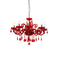 Murano 8 Bulb Chrome & Red Crystal Glass Chandelier