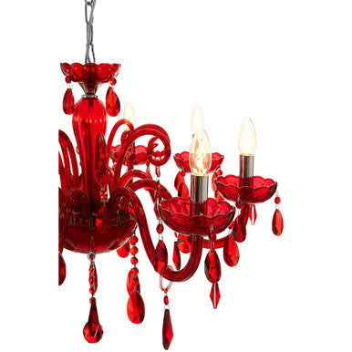Murano 8 Bulb Chrome & Red Crystal Glass Chandelier