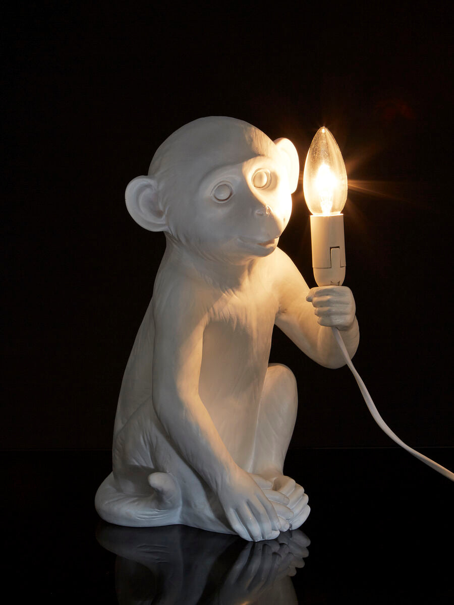 Boho White Monkey Table Lamp