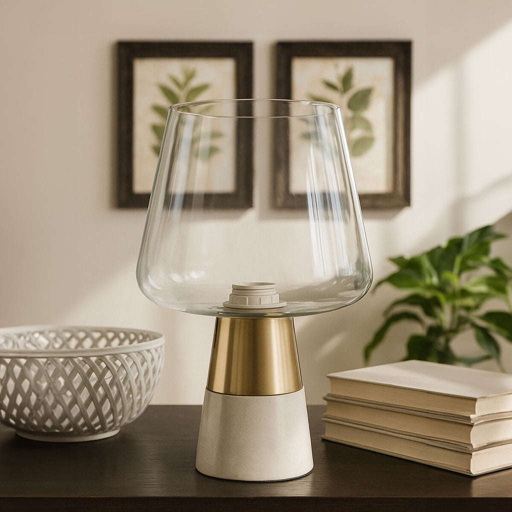 Sebah Table Lamp With Marble Base & Glass Shade