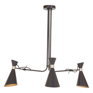 Linox 3 Shade Black & Gold Bent Arm Pendant