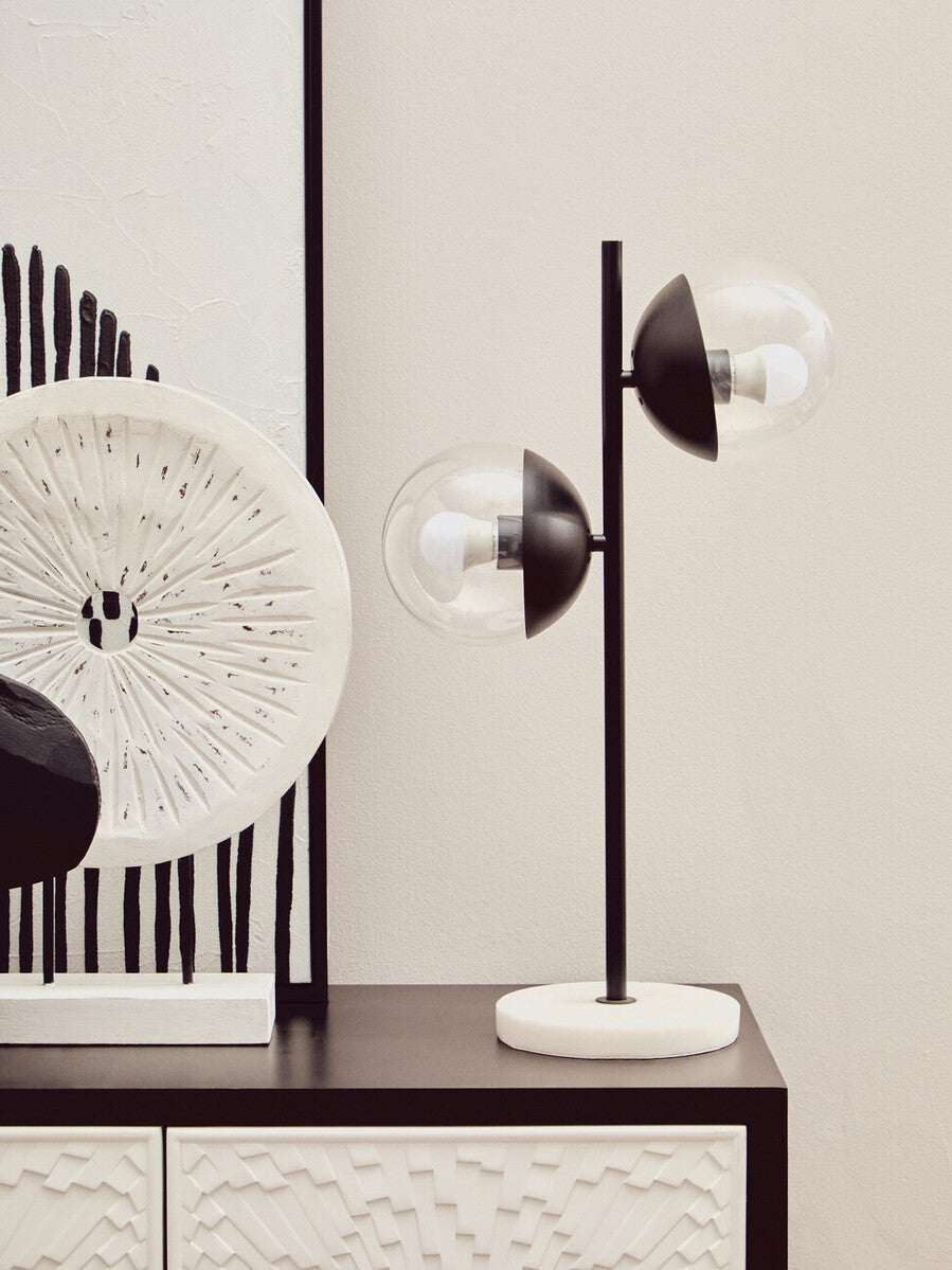 Revive Two Light Black Metal & Marble Table Lamp