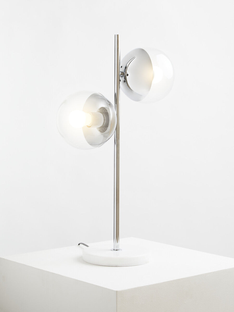 Revive Two Light Chrome & White Marble Table Lamp