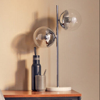 Revive Two Light Chrome & White Marble Table Lamp