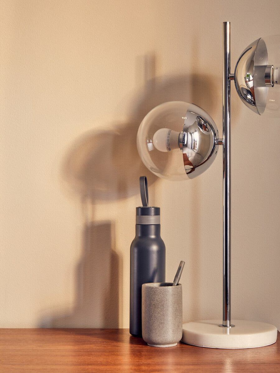 Revive Two Light Chrome & White Marble Table Lamp
