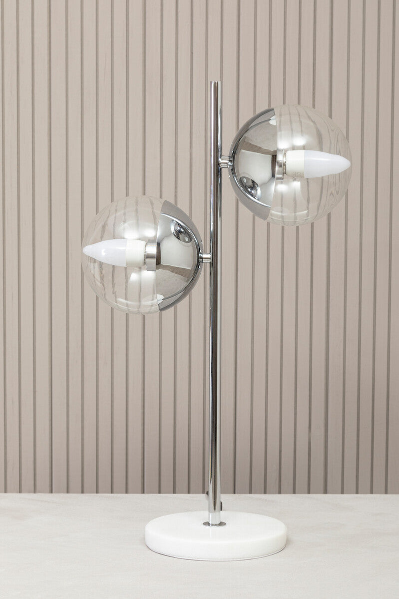 Revive Two Light Chrome & White Marble Table Lamp