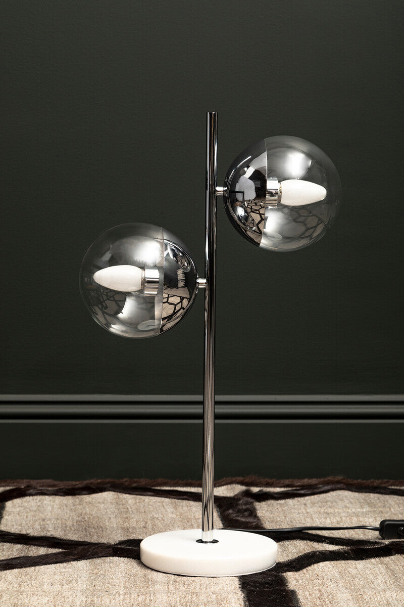Revive Two Light Chrome & White Marble Table Lamp
