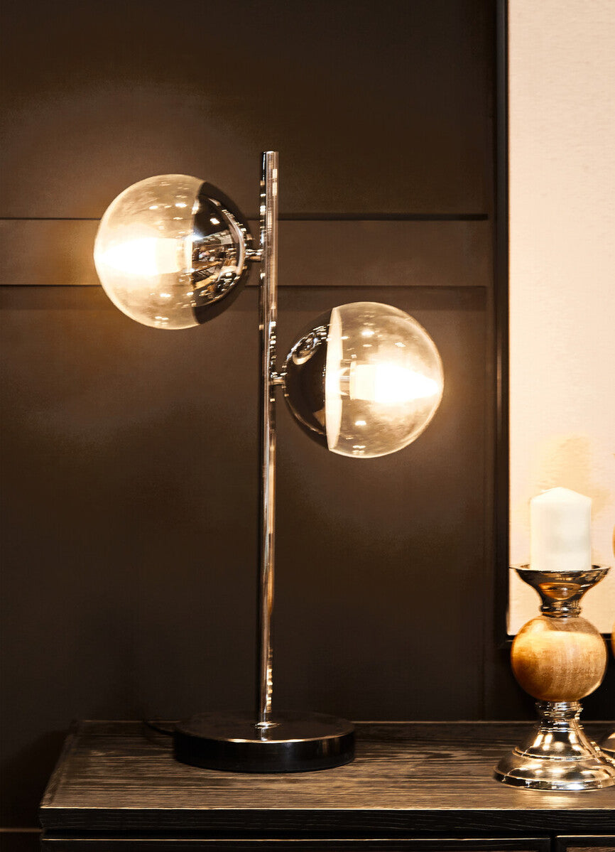 Revive Two Light Chrome & White Marble Table Lamp