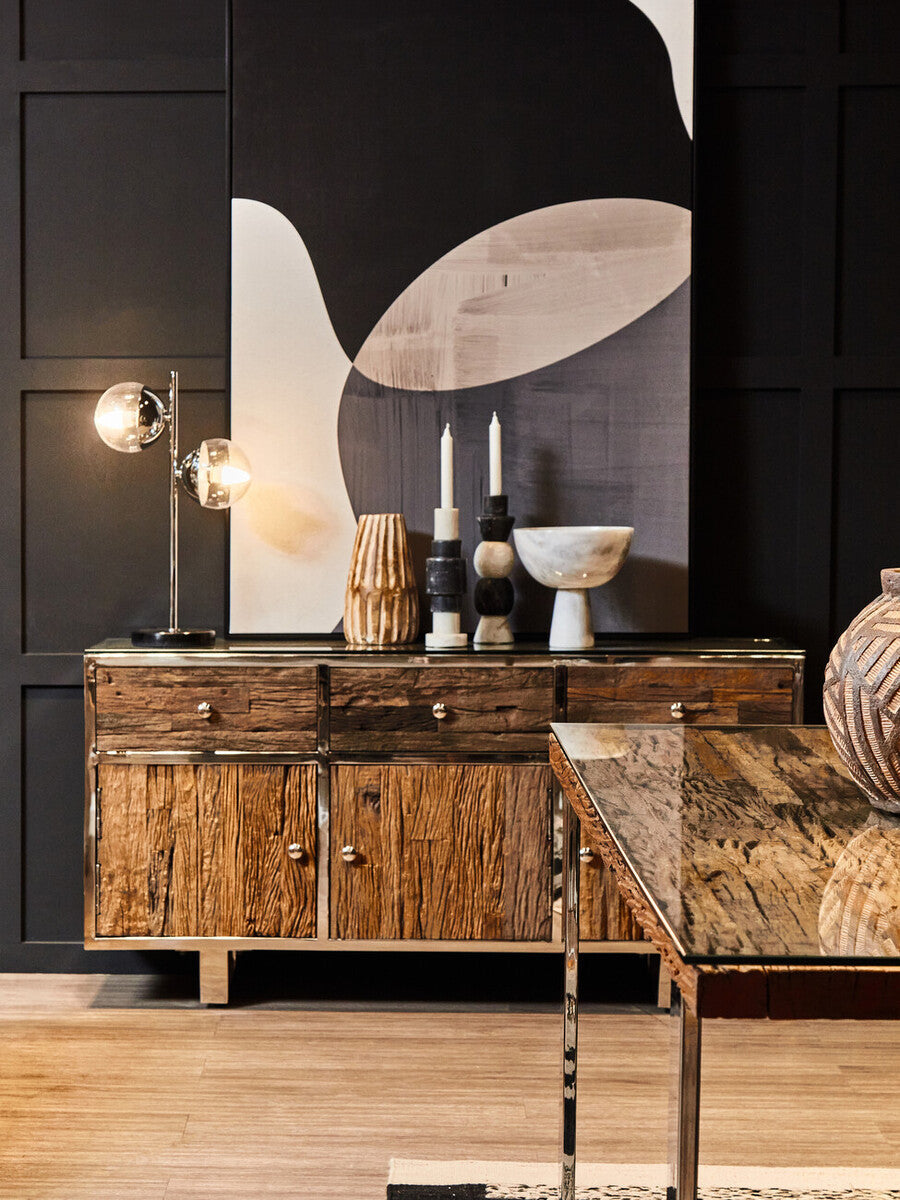 Revive Two Light Chrome & White Marble Table Lamp