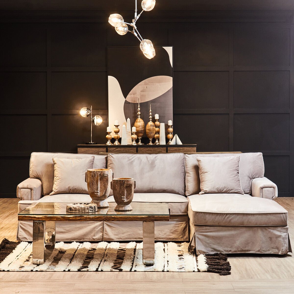 Revive Two Light Chrome & White Marble Table Lamp