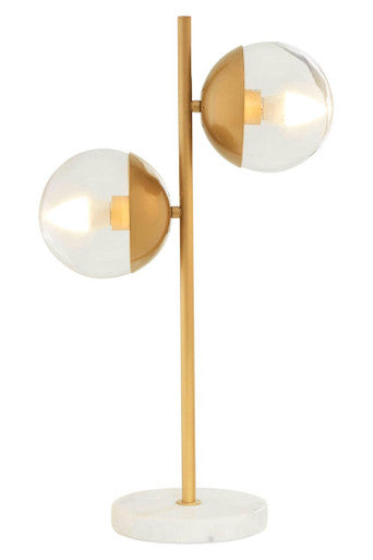 Revive Two Light Gold Table Lamp With White Marble Base