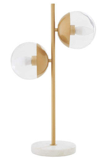 Revive Two Light Gold Table Lamp With White Marble Base