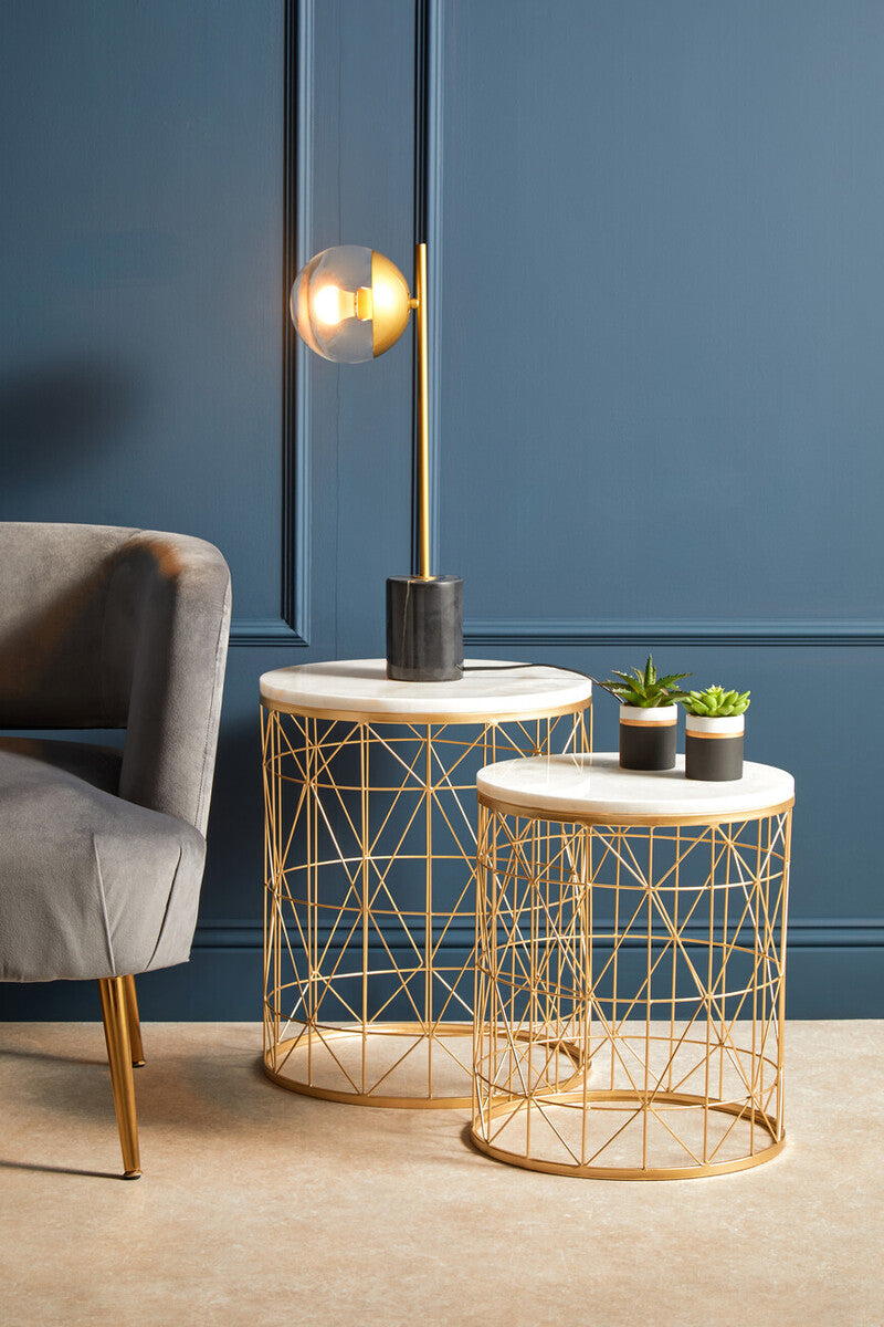 Revive Small Gold Metal Table Lamp With Black Marble Base