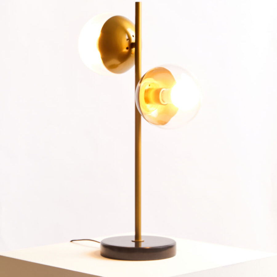 Revive Two Light Gold & Black Marble Table Lamp