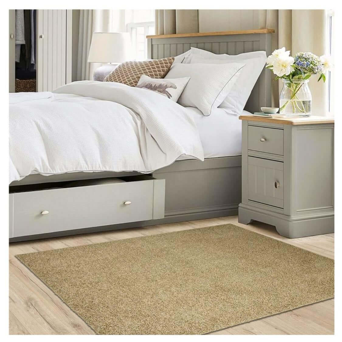 Fiji Latte Beige Washable Solid Shaggy Rug