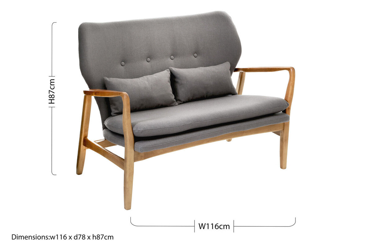 2 Seat Grey Sofa With Birchwood Frame, Stockholm