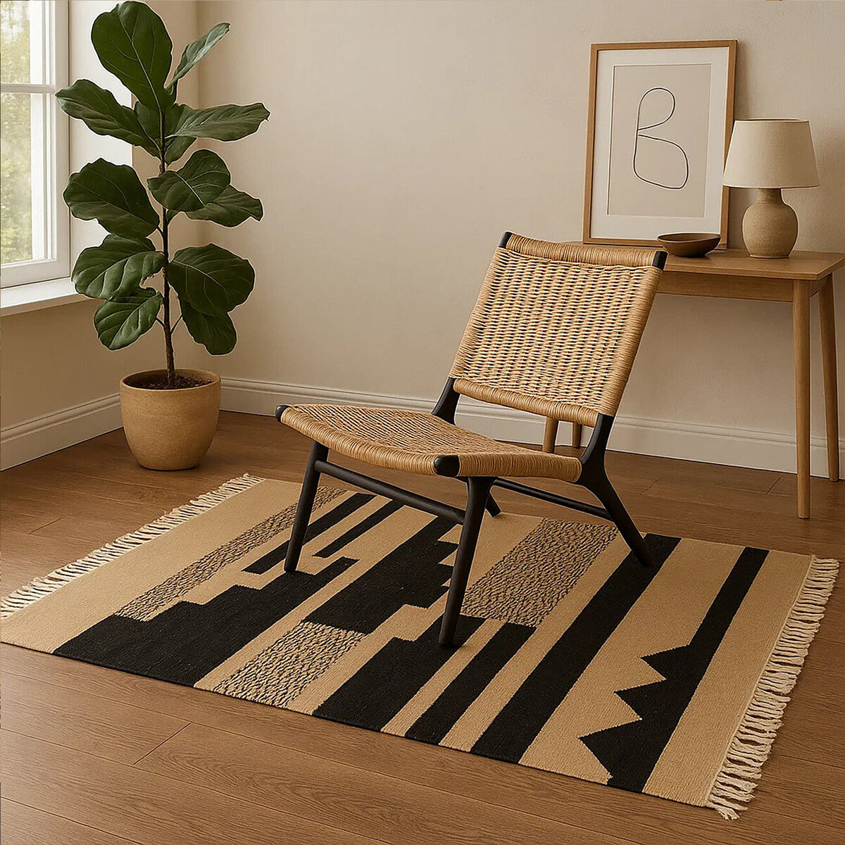 Bosie Small Trenza Linen Black Rug