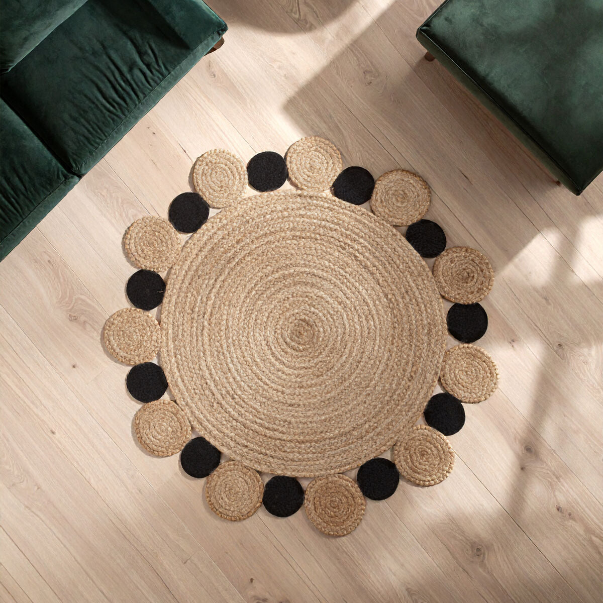Bosie Demir Small Round Natural & Black Jute Rug