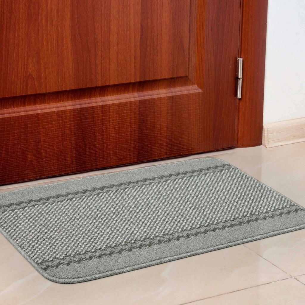 Washable Designer Bordered Grey Rug