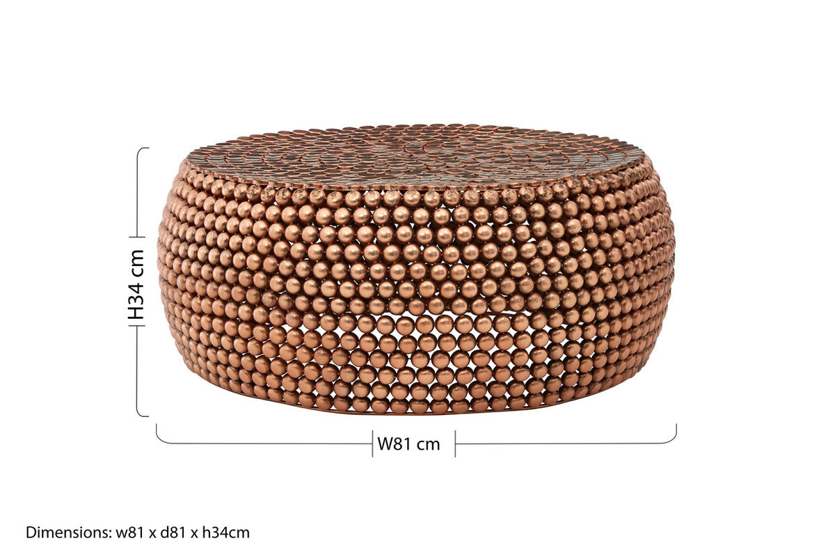 Gold Interlinked Beaded Iron Copper Coffee Table, Templar