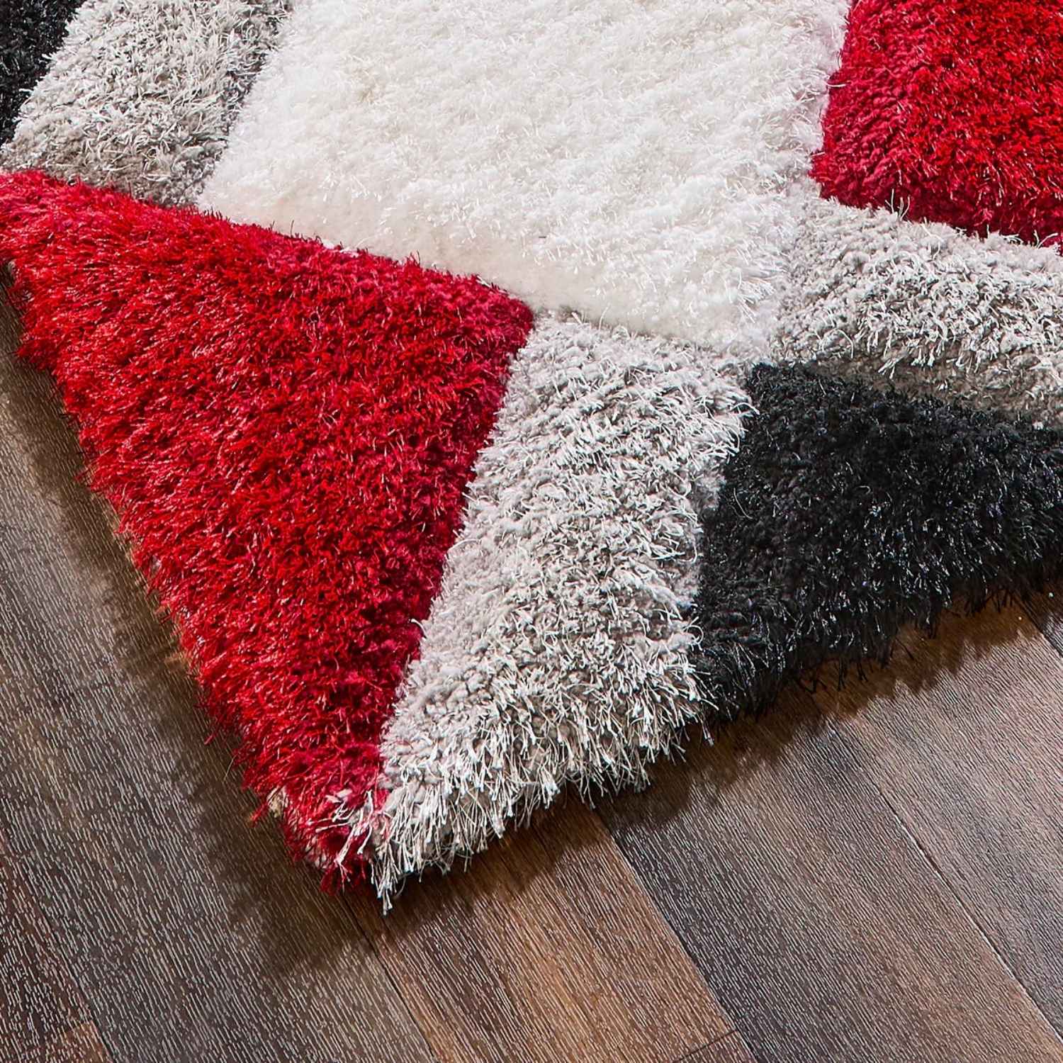 3D Red Geometric Shaggy Contemporary Rug