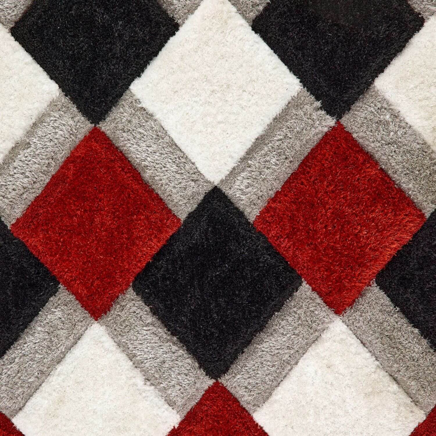 3D Red Geometric Shaggy Contemporary Rug