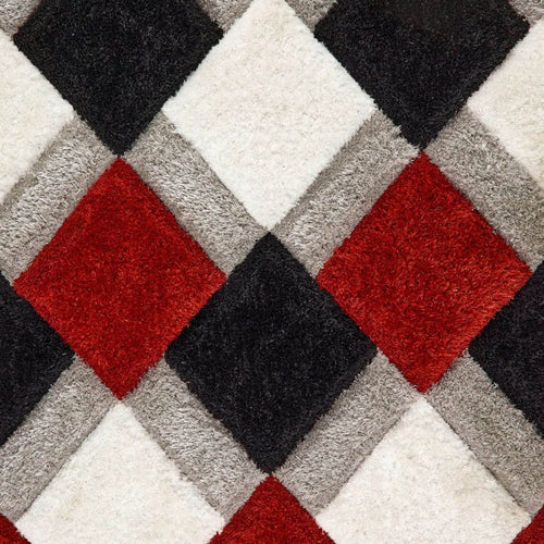 3D Red Geometric Shaggy Contemporary Rug