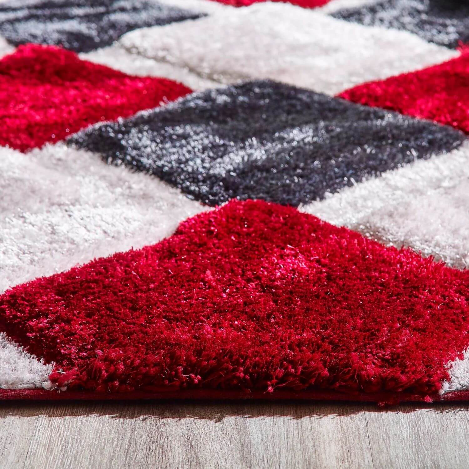 3D Red Geometric Shaggy Contemporary Rug