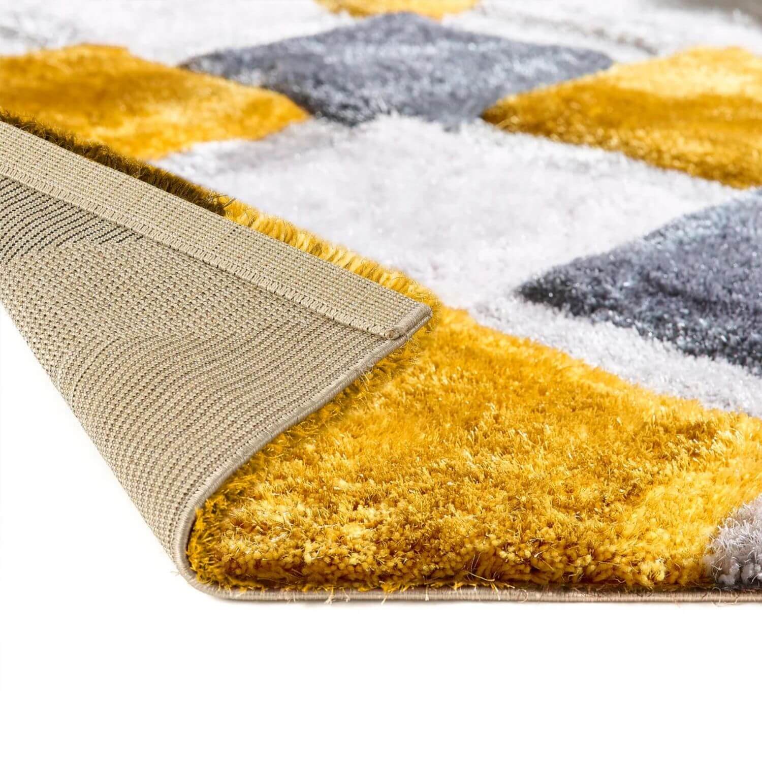 3D Ochre Geometric Shaggy Contemporary Rug
