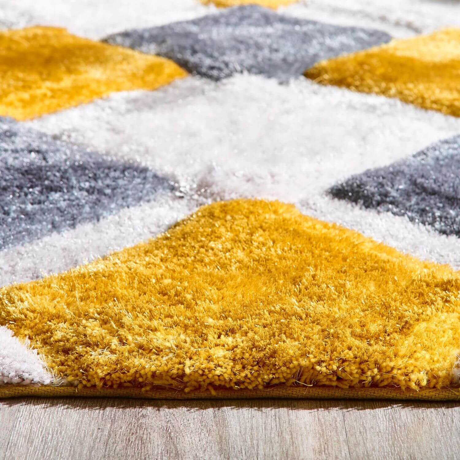 3D Ochre Geometric Shaggy Contemporary Rug