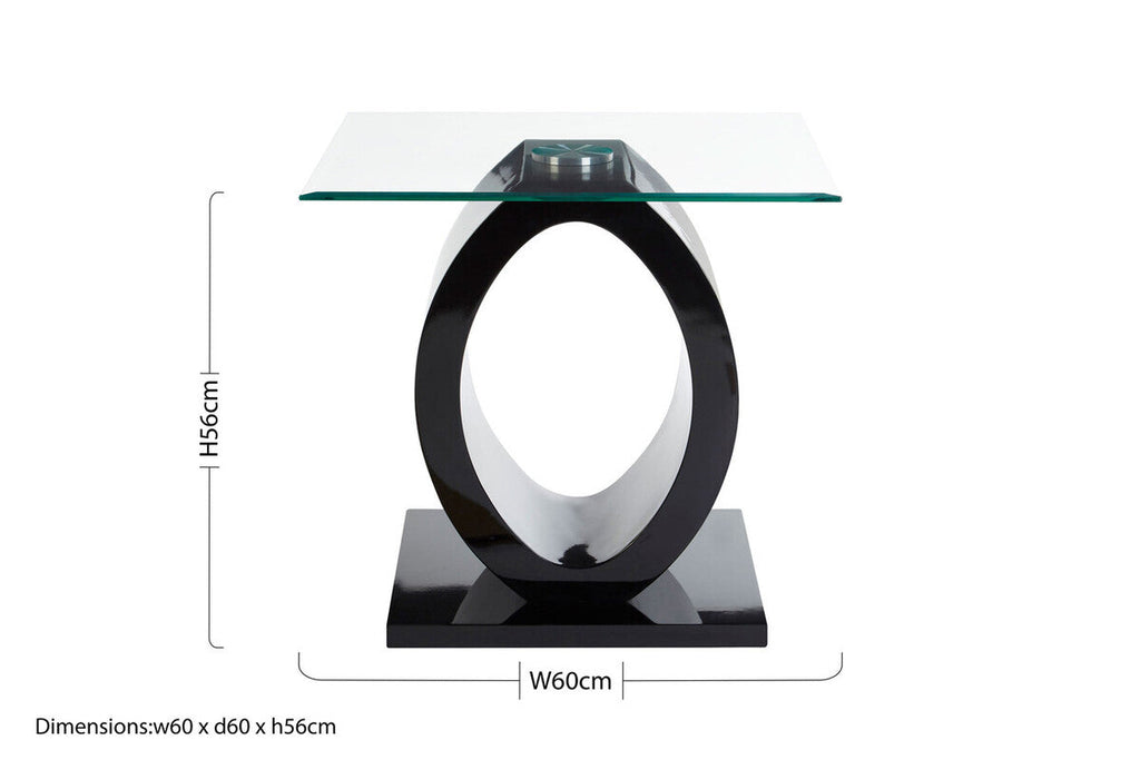Tempered Glass Top O-Shaped Side Table With Black Base, Halo
