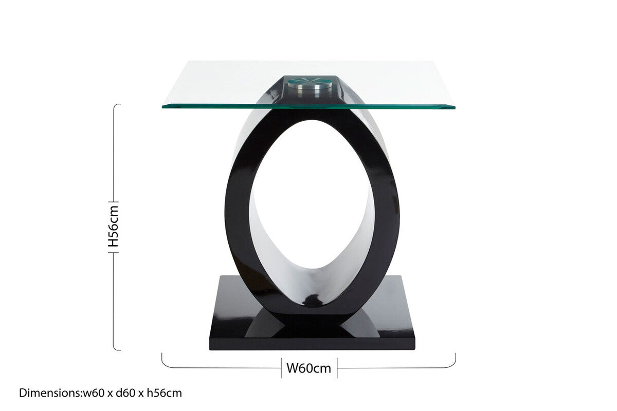 Tempered Glass Top O-Shaped Side Table With Black Base, Halo