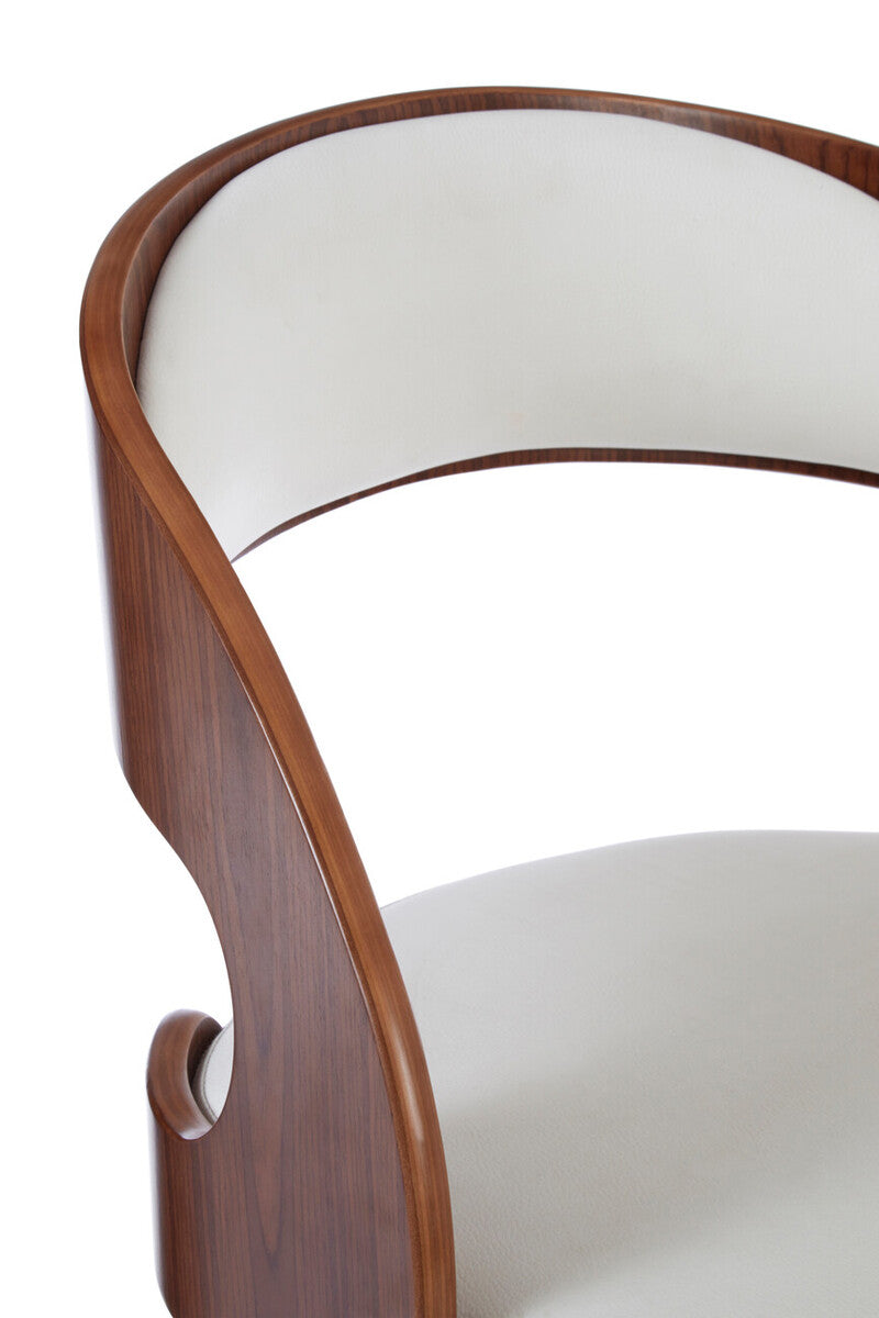 Parkar White Leather Chair With Curved Back