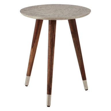 Boho White Carved Metal Top Side Table