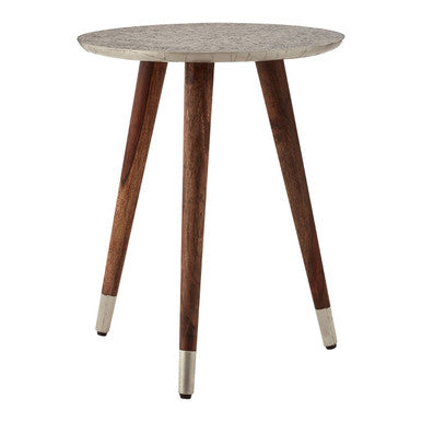 Boho White Carved Metal Top Side Table