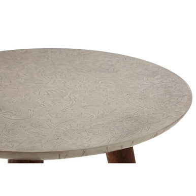 Boho White Carved Metal Top Side Table