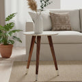 Boho White Carved Metal Top Side Table