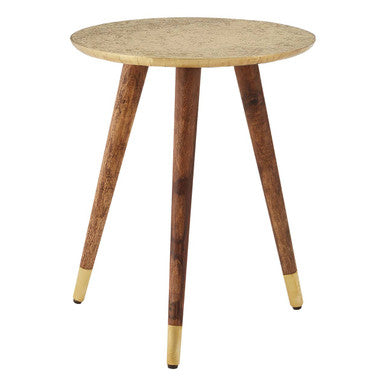 Boho Gold Carved Metal Top Side Table