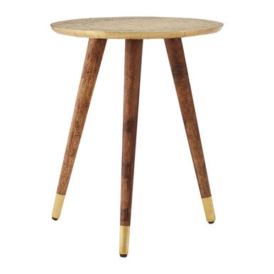 Boho Gold Carved Metal Top Side Table