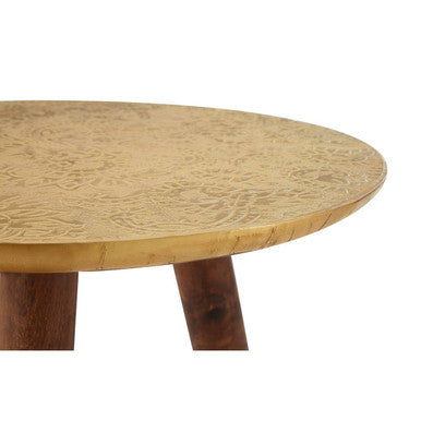 Boho Gold Carved Metal Top Side Table
