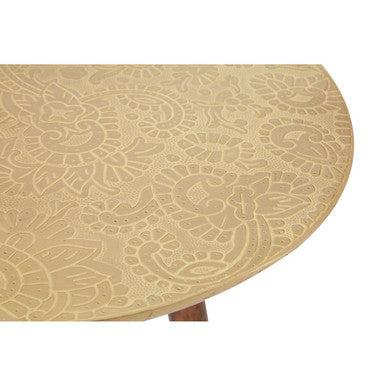 Boho Gold Carved Metal Top Side Table