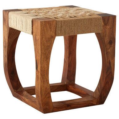 Boho Sheesham Wood & Jute Boho Stool