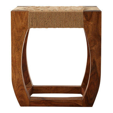 Boho Sheesham Wood & Jute Boho Stool