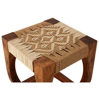 Boho Sheesham Wood & Jute Boho Stool