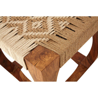 Boho Sheesham Wood & Jute Boho Stool