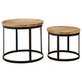 Set Of 2 Natural Mango Wood Top Nesting Tables With Black Open Cage Metal Frame, Boho