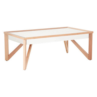 Mirror Glass Top Coffee Table With Natural Wood Frame, Kensington Townhouse