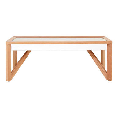 Mirror Glass Top Coffee Table With Natural Wood Frame, Kensington Townhouse