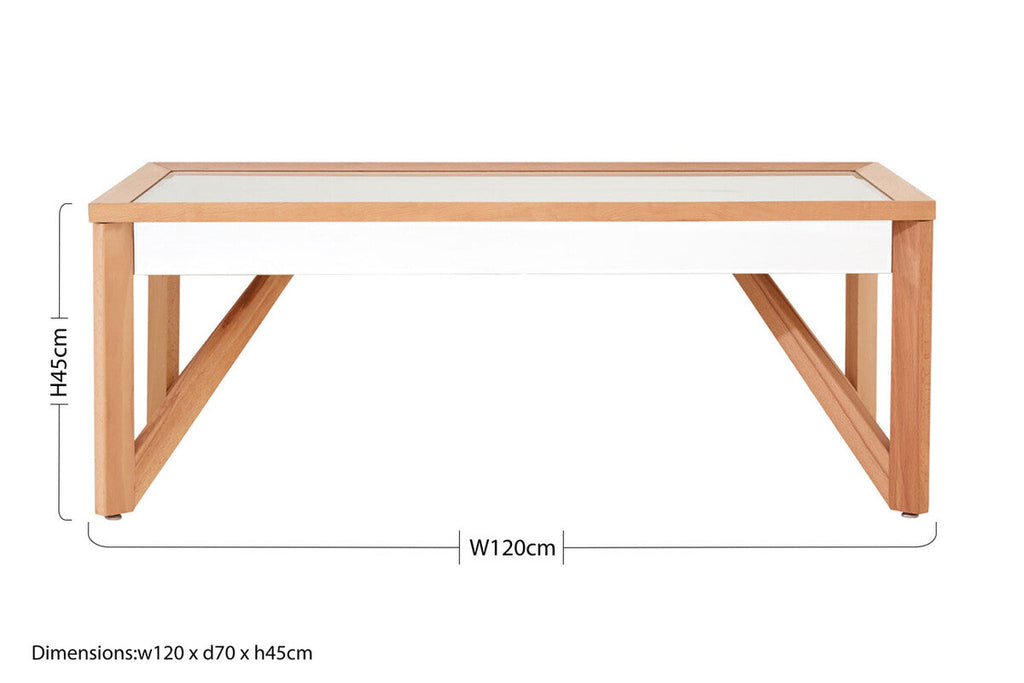 Mirror Glass Top Coffee Table With Natural Wood Frame, Kensington Townhouse
